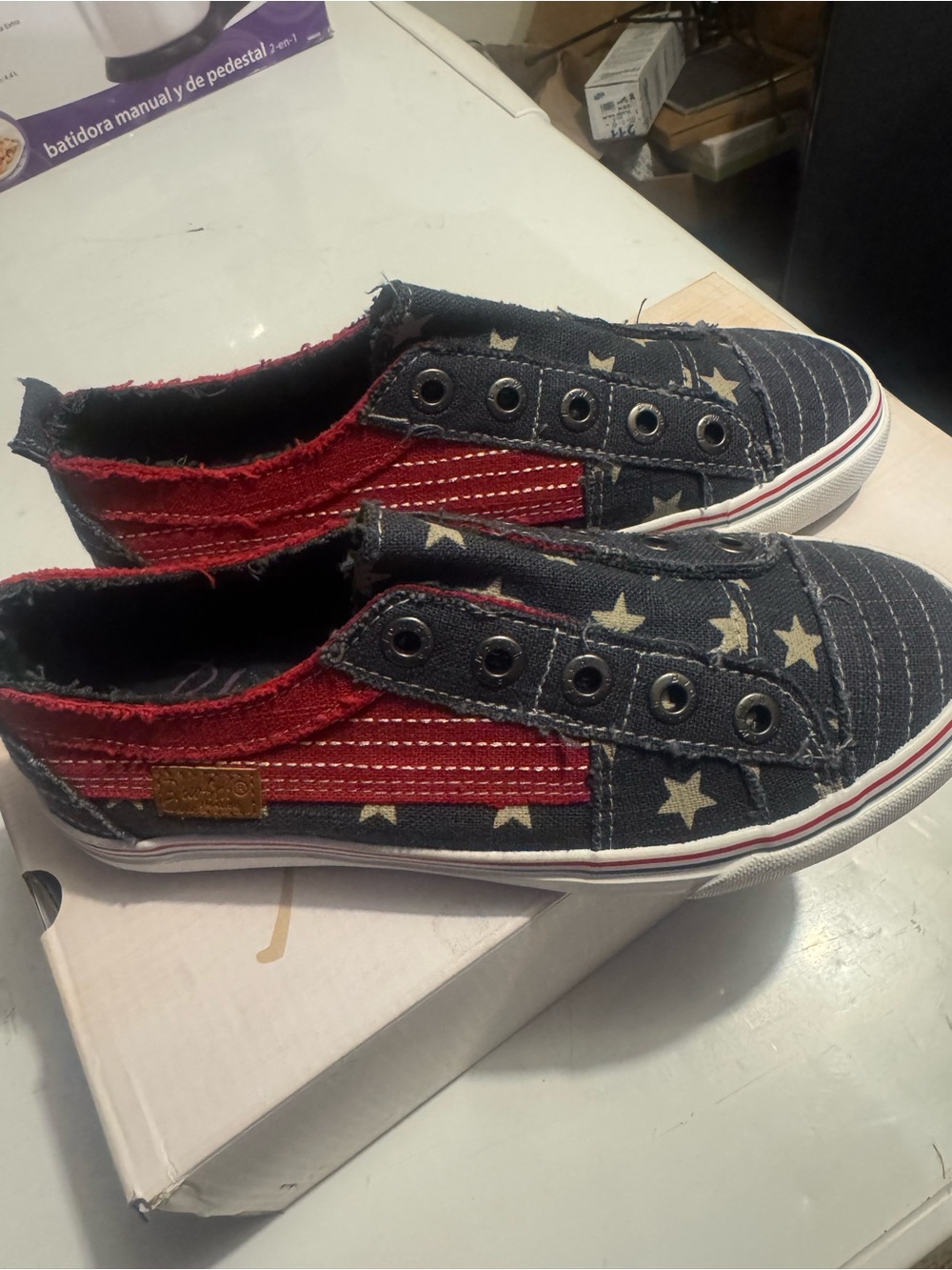 Blowfish Malibu Star-Print Slip-On Sneakers in Navy and Red